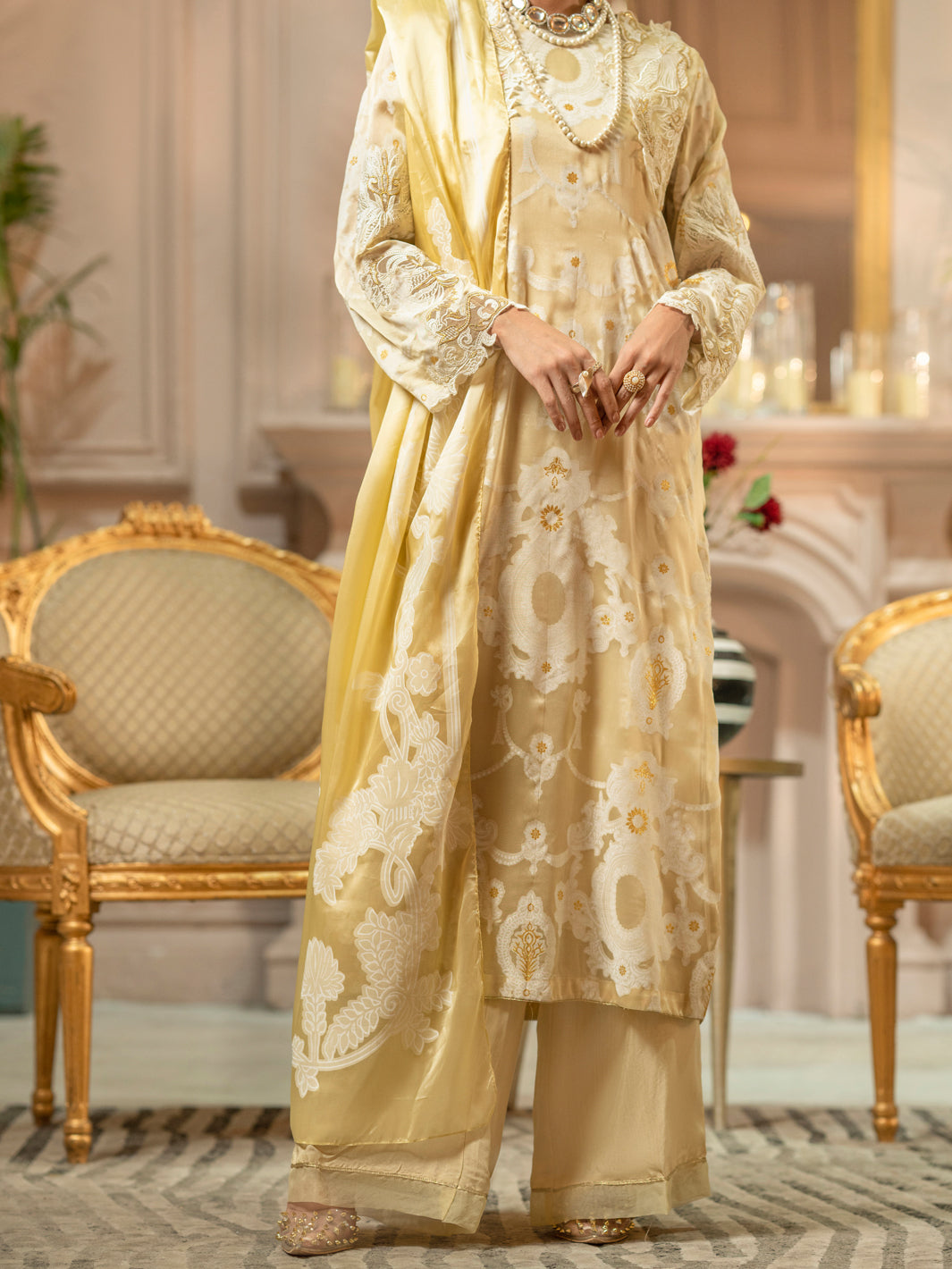 Cream Silk 3Pc Stitched - ALP-3PS-1666
