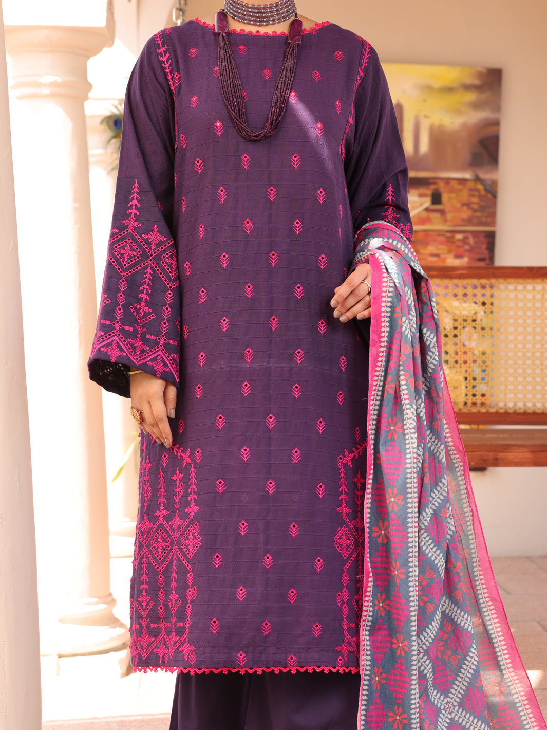 Purple Dobby Lino Kara 3 Piece Stitched - ALP-3PS-1668