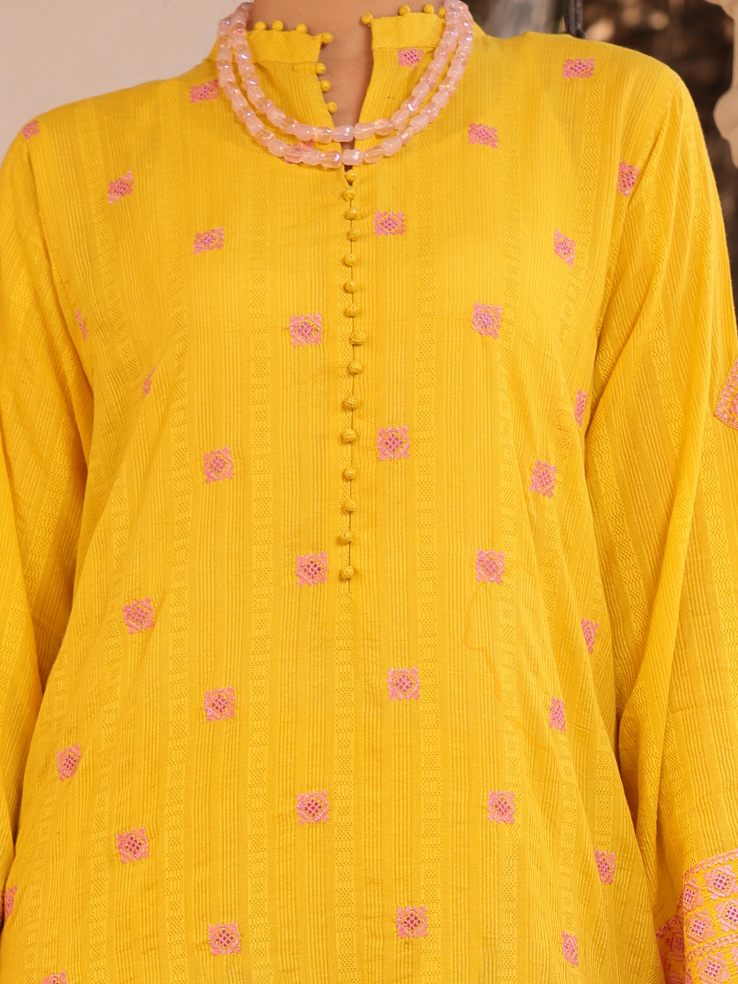 Yellow Dobby Lino Kara 3 Piece Stitched - ALP-3PS-1669