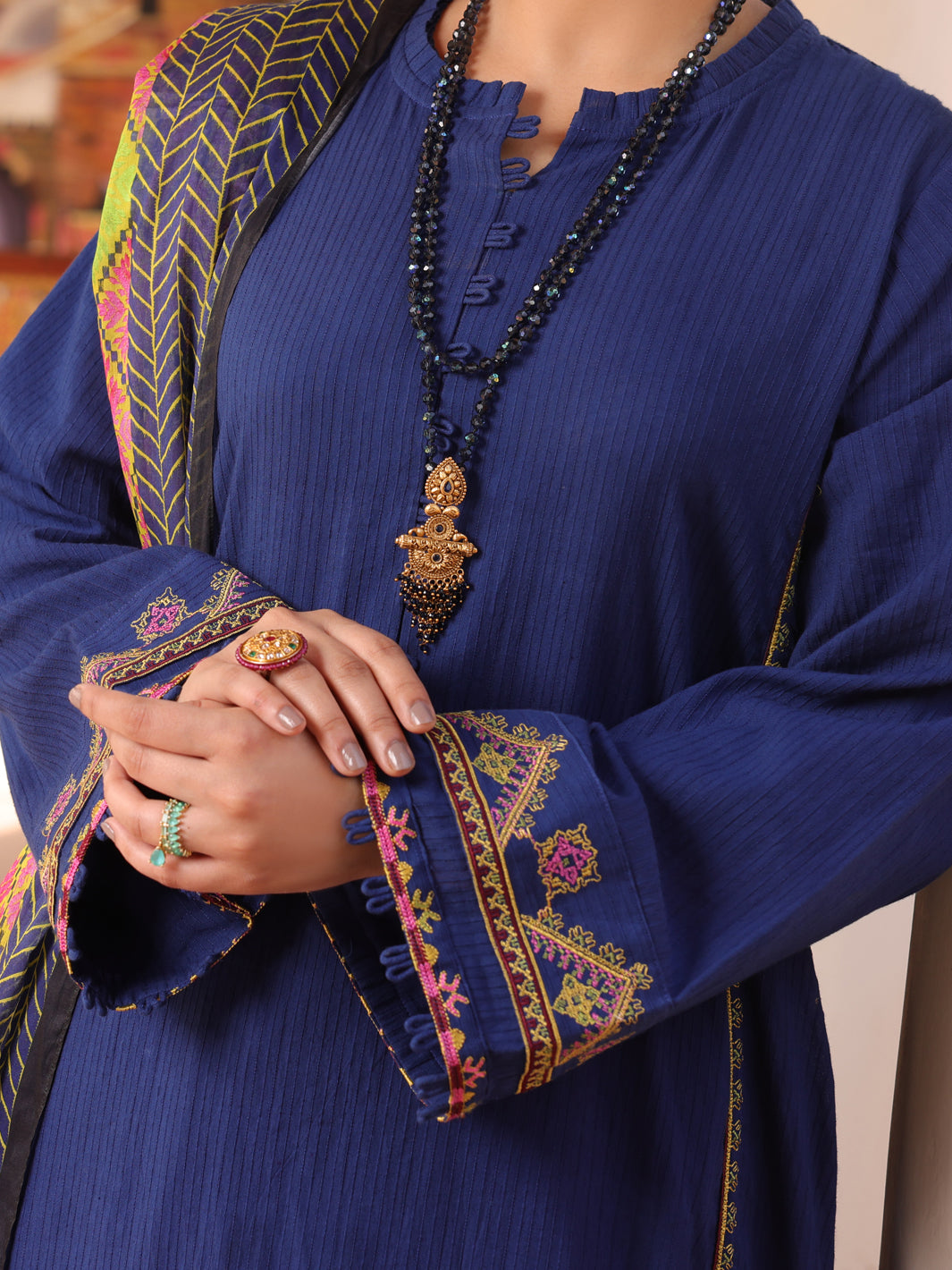 Blue Dobby Jacquard 3Pc Stitched - ALP-3PS-1670