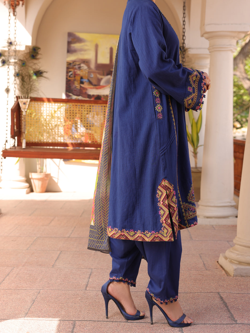 Blue Dobby Jacquard 3Pc Stitched - ALP-3PS-1670