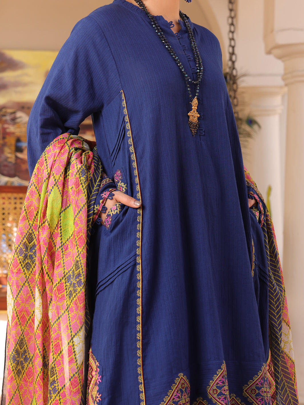 Blue Dobby Jacquard 3Pc Stitched - ALP-3PS-1670