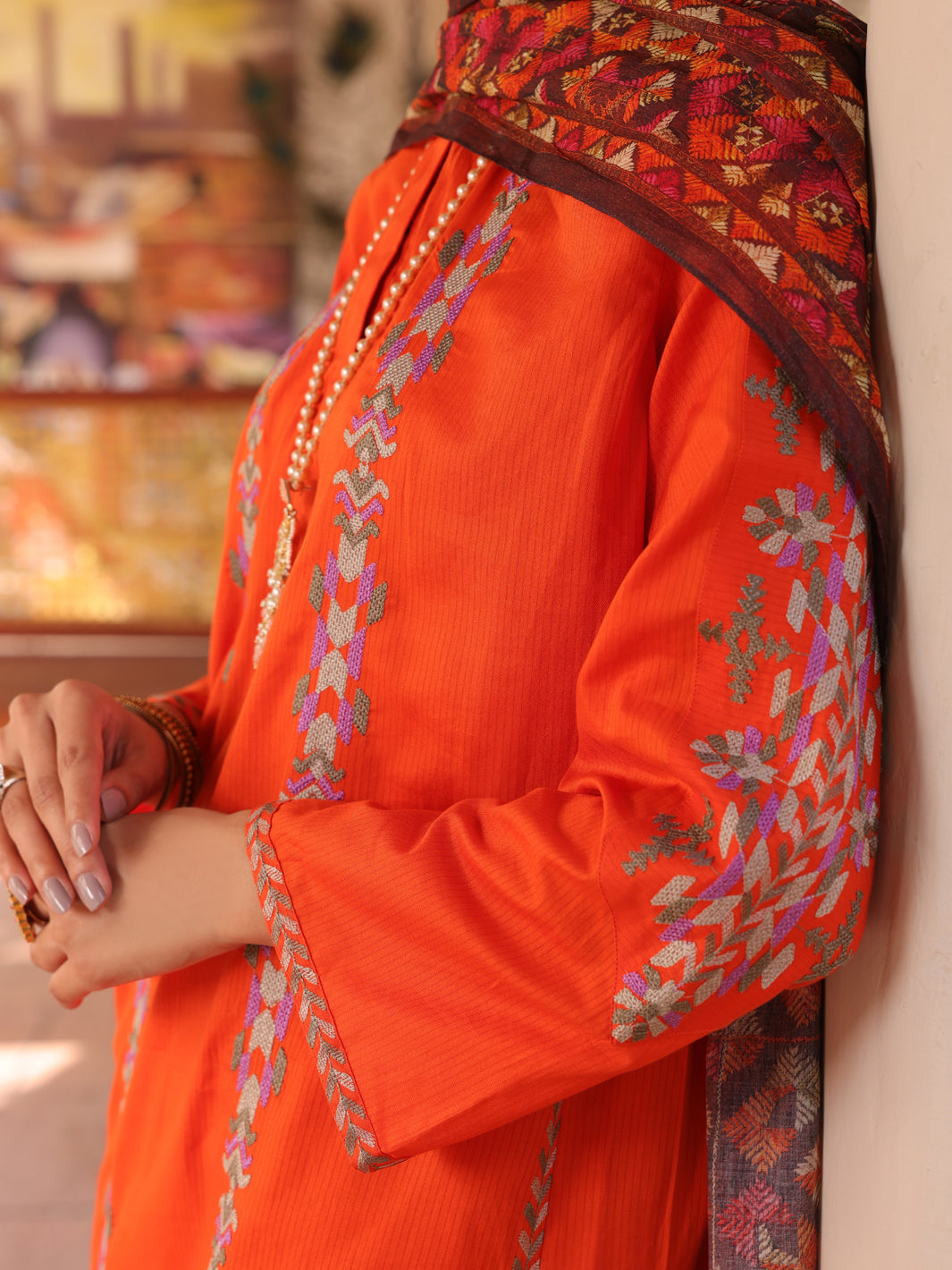 Orange Dobby Cotton 3Pc Stitched - ALP-3PS-1672