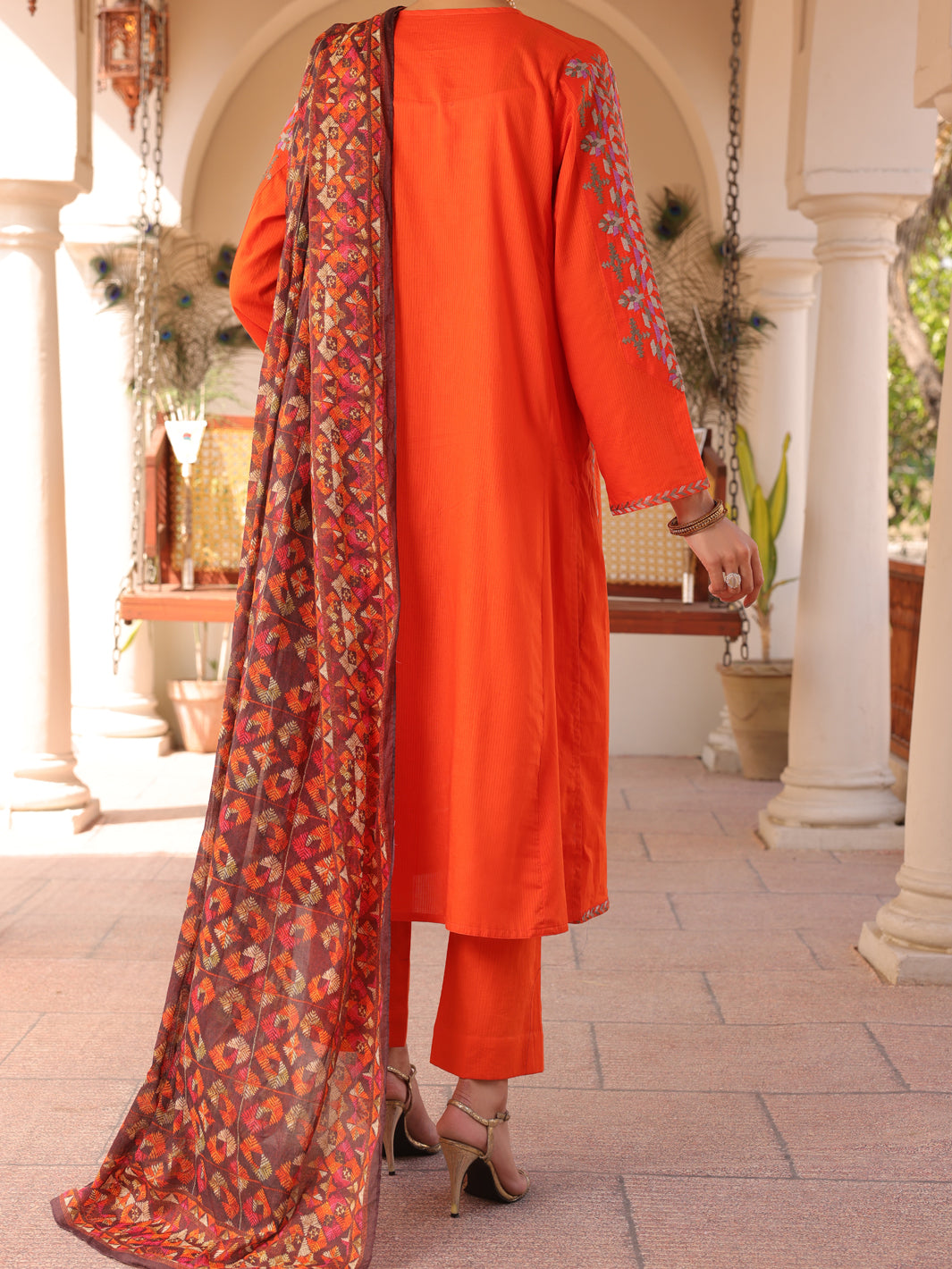 Orange Dobby Cotton 3Pc Stitched - ALP-3PS-1672