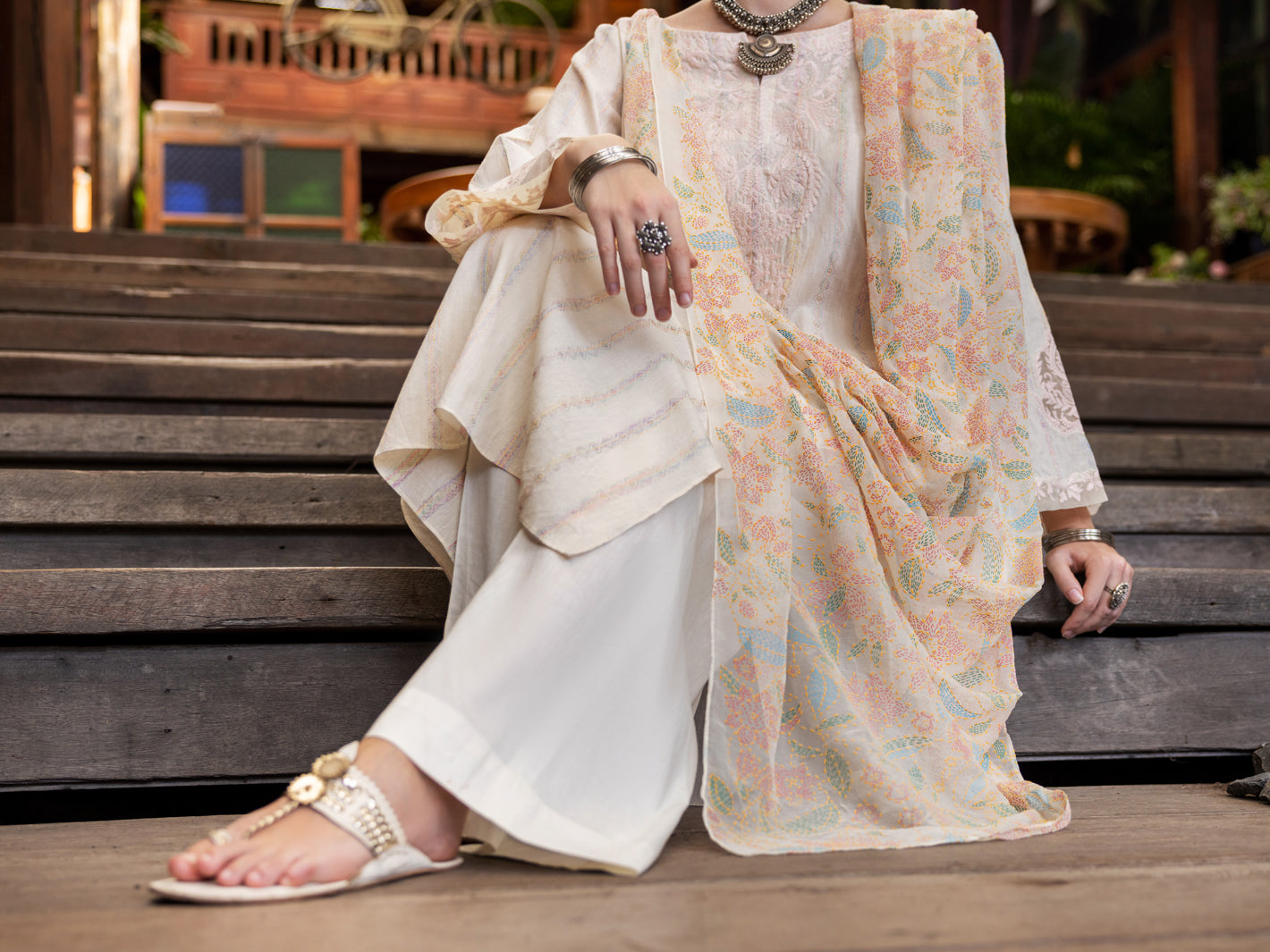 Off White Jacquard 3 Piece Stitched - ALP-3PS-1768 - Almirah Online