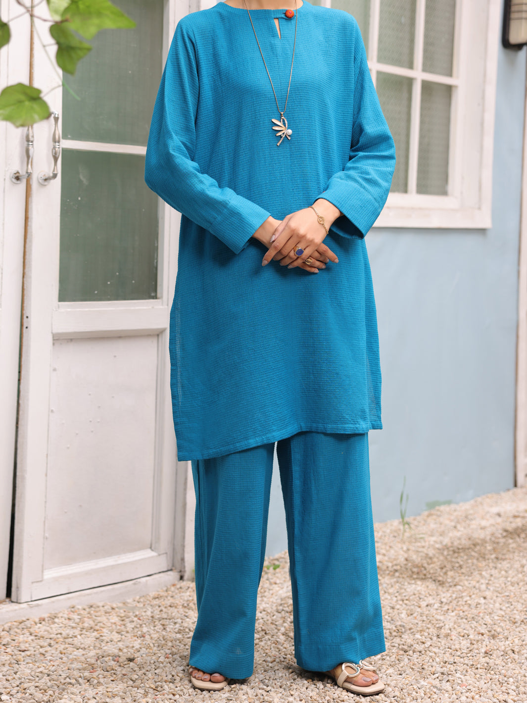 Blue Dobby Jacquard 2 Piece Stitched - ALP-2PS-LKS-1773