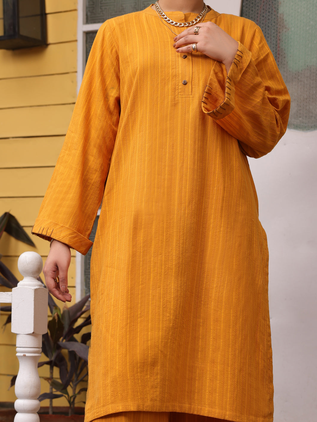 Yellow Dobby Jacquard 2Pc Stitched - ALP-2PS-LKS-1775