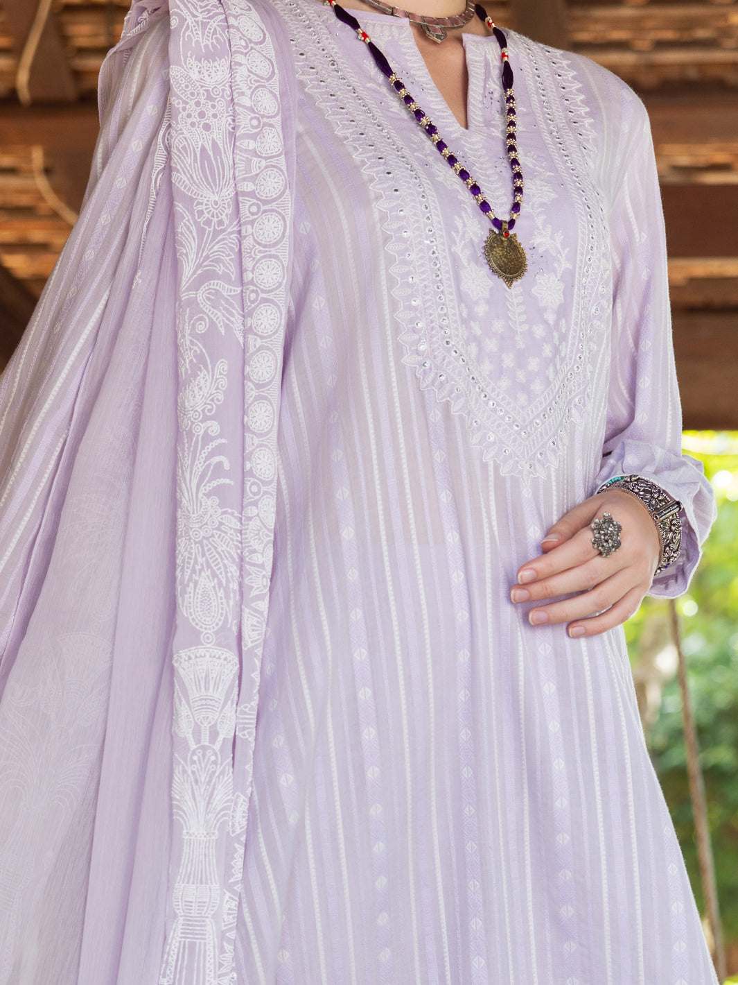 Lilac Yarn-Dyed Jacquard 3 Piece Unstitched - ALP-3PS-1781 - Almirah Online