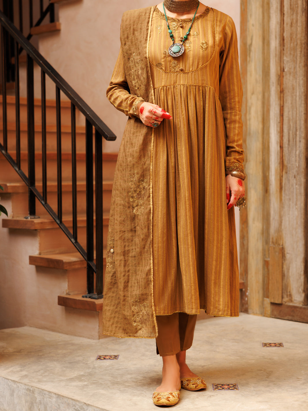 Brown Lino Kara 3 Piece Unstitched - ALP-3PS-1800 - Almirah Online