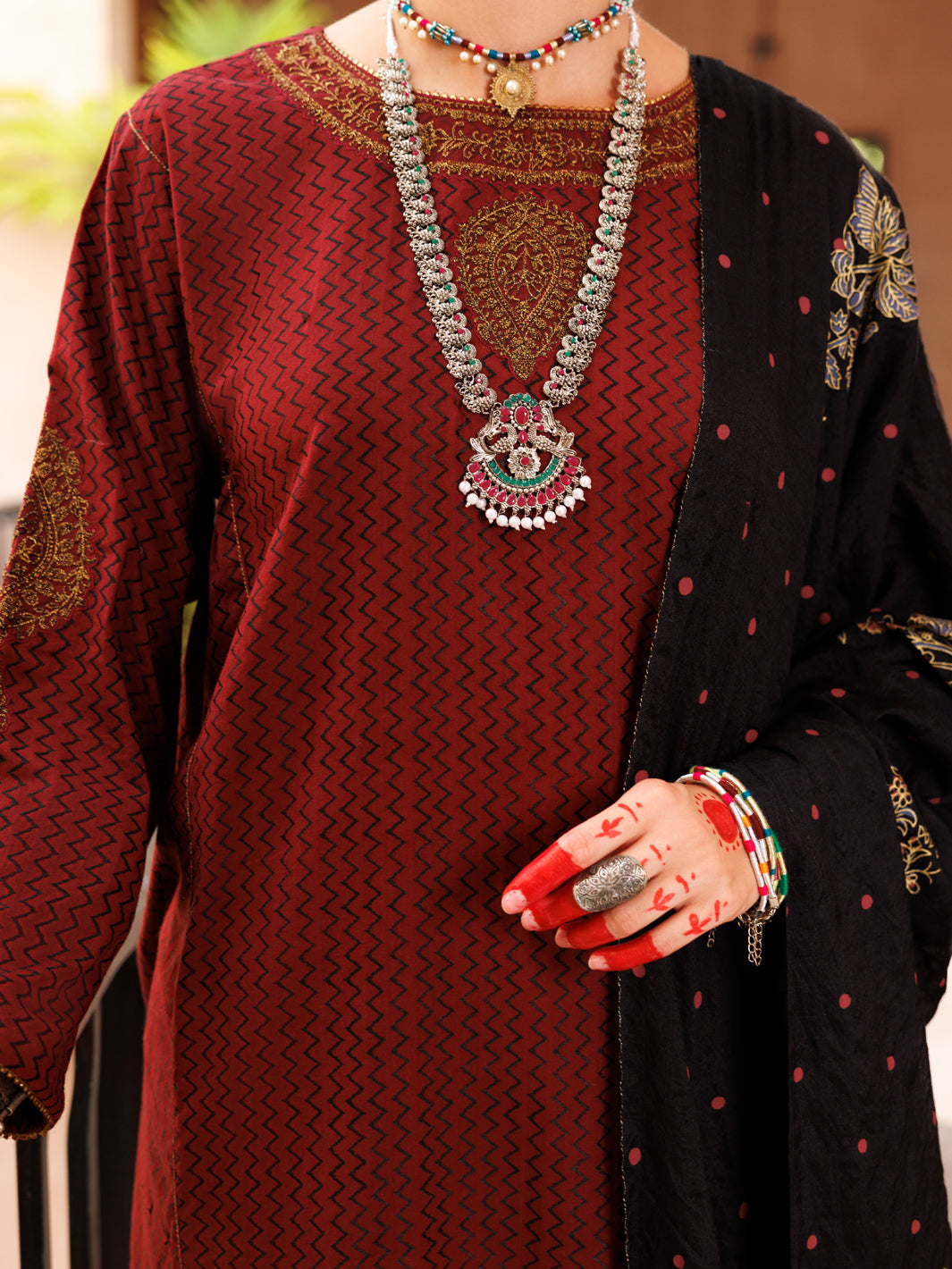 Maroon Cotton Jacquard 3 Piece Stitched - ALP-3PS-1802 - Almirah Online