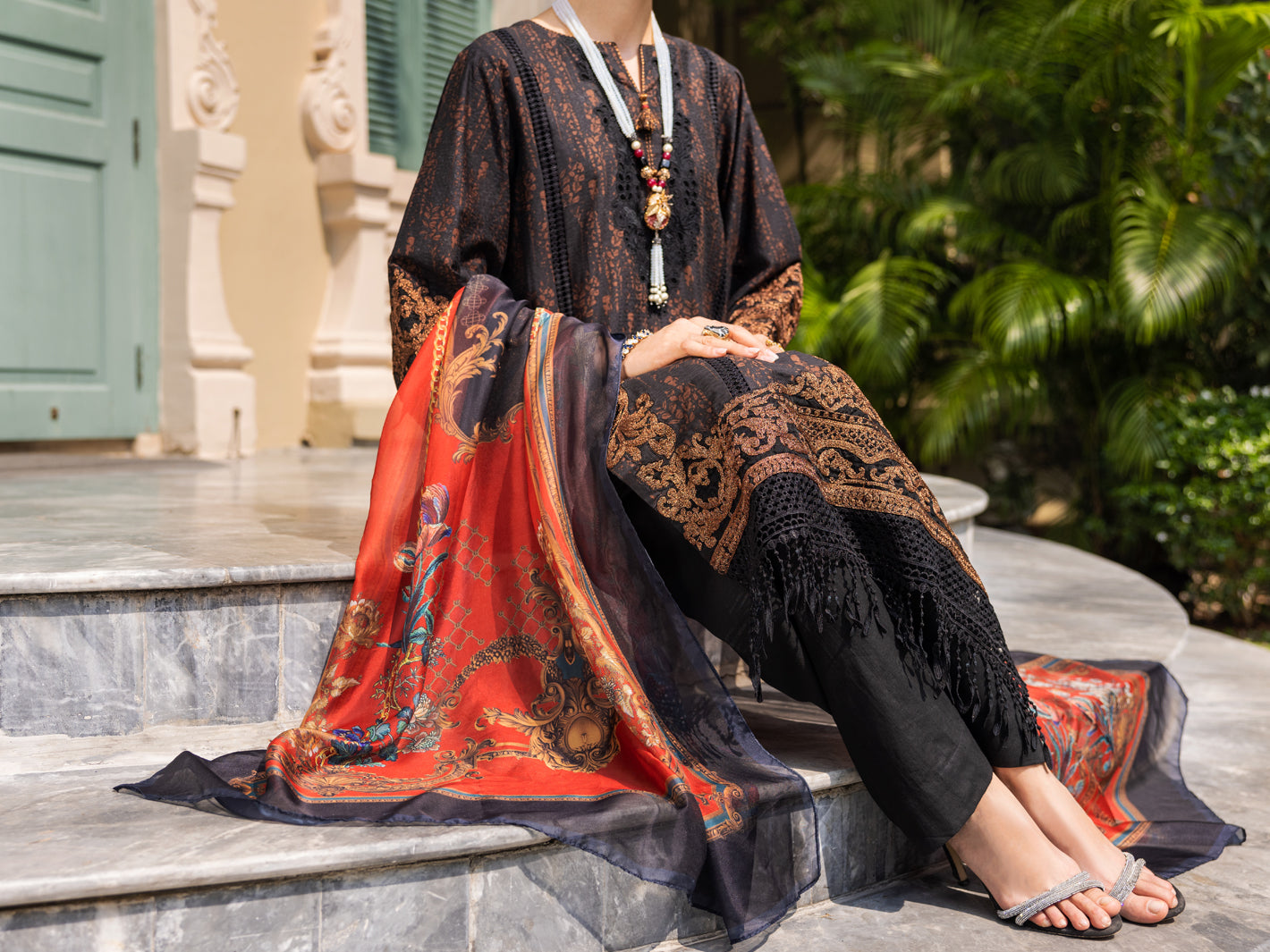 Black Jacquard 3 Piece Unstitched - ALP-3PS-1866 - Almirah Online