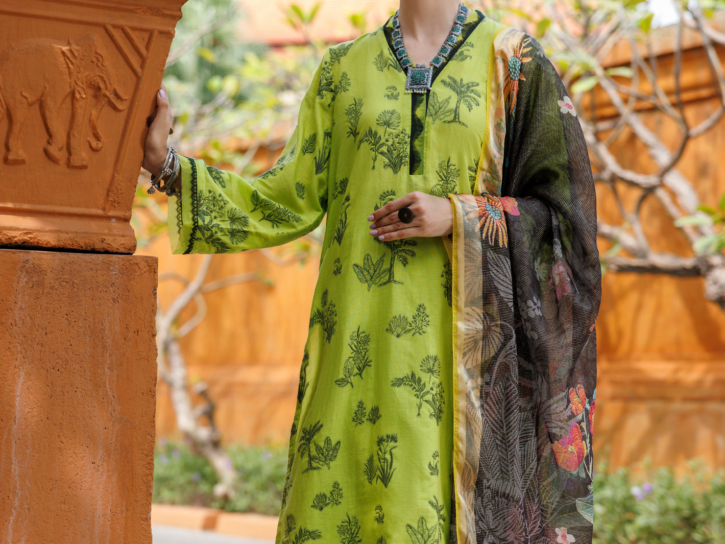 Lime Green Jacquard 3Pc Unstitched - ALP-3PS-2010