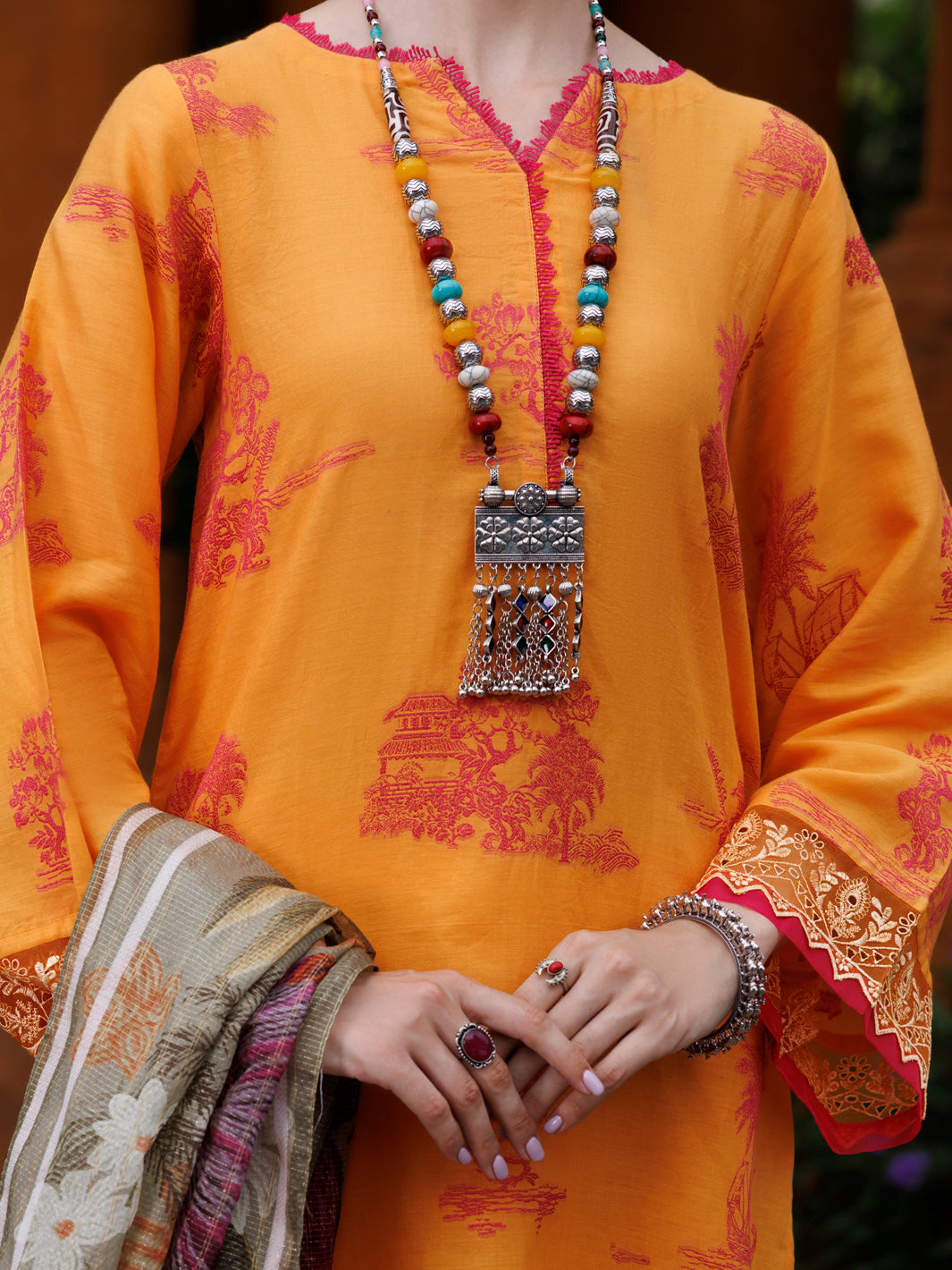 Mustard Jacquard 3Pc Stitched - ALP-3PS-2012