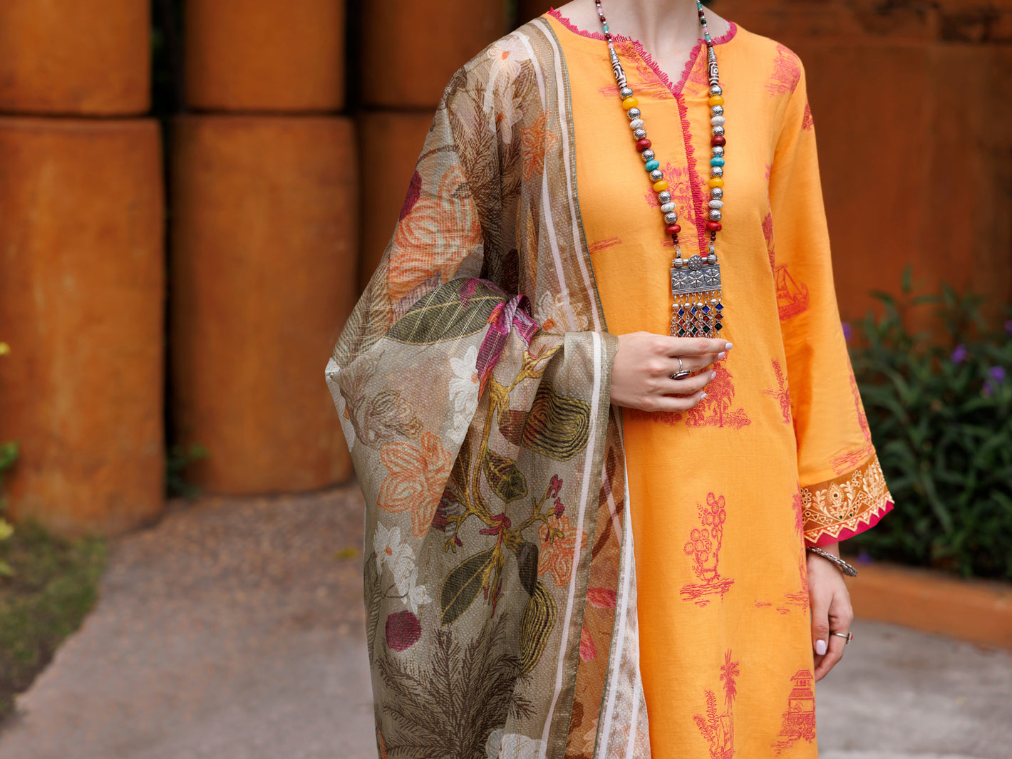 Mustard Jacquard 3Pc Stitched - ALP-3PS-2012