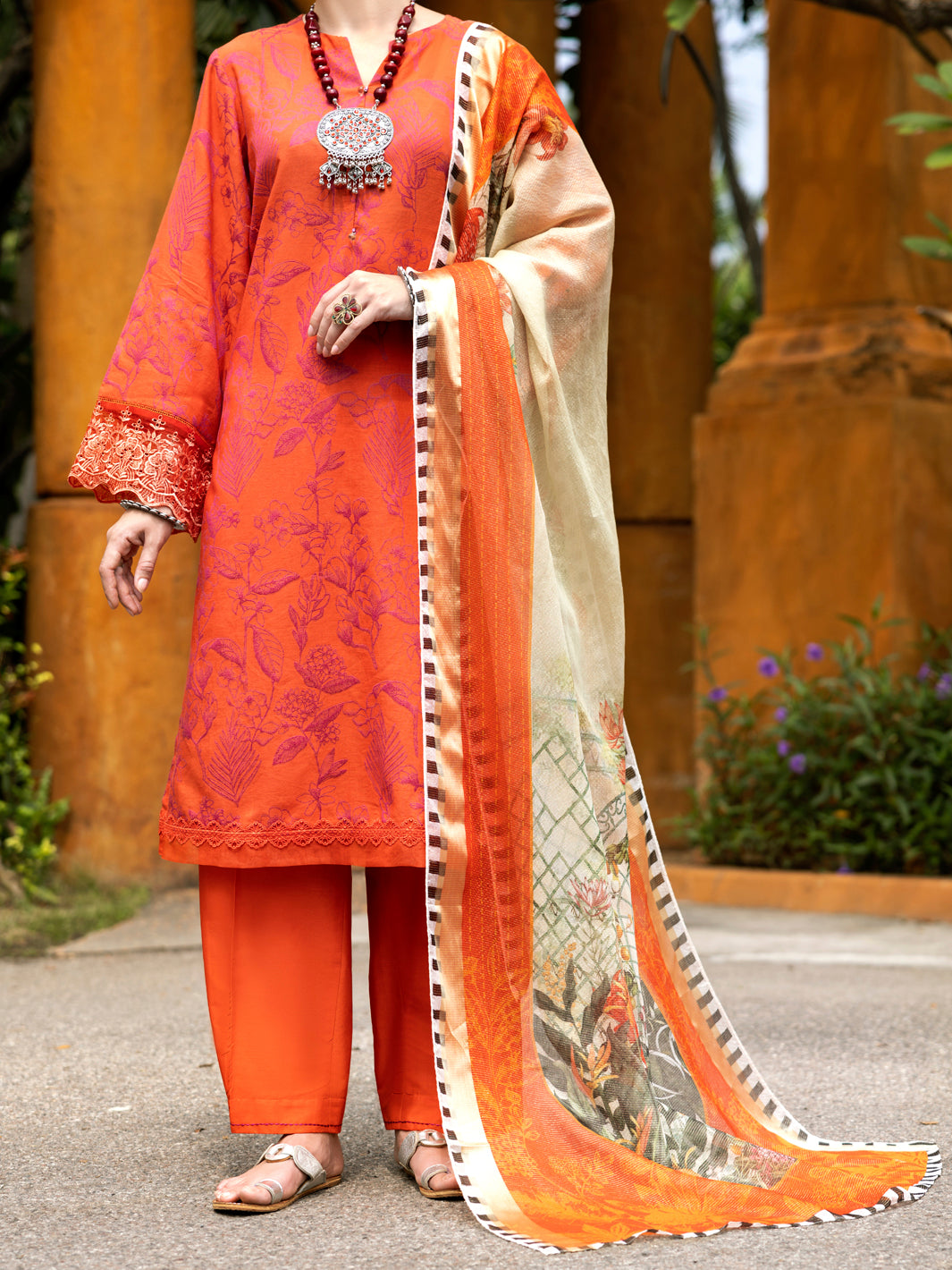 Orange Jacquard 3Pc Stitched - ALP-3PS-2014