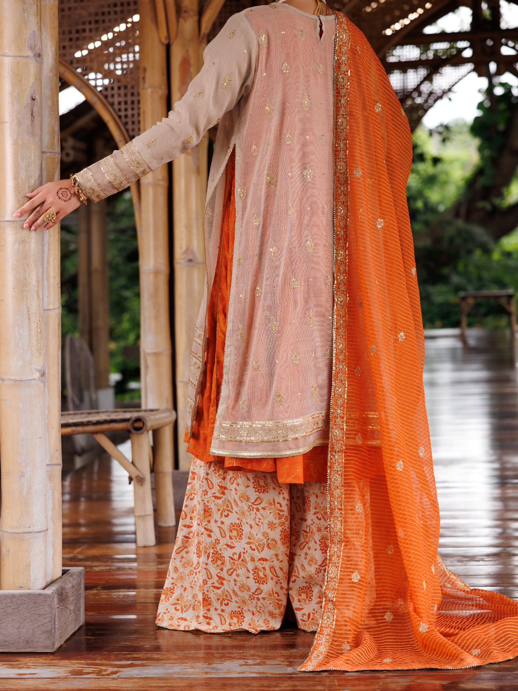 Mustard Cotton Khaddi Net 3Pc Stitched - ALP-3PS-2028