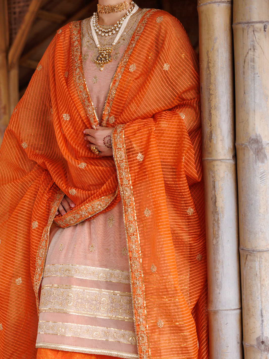 Mustard Cotton Khaddi Net 3Pc Stitched - ALP-3PS-2028
