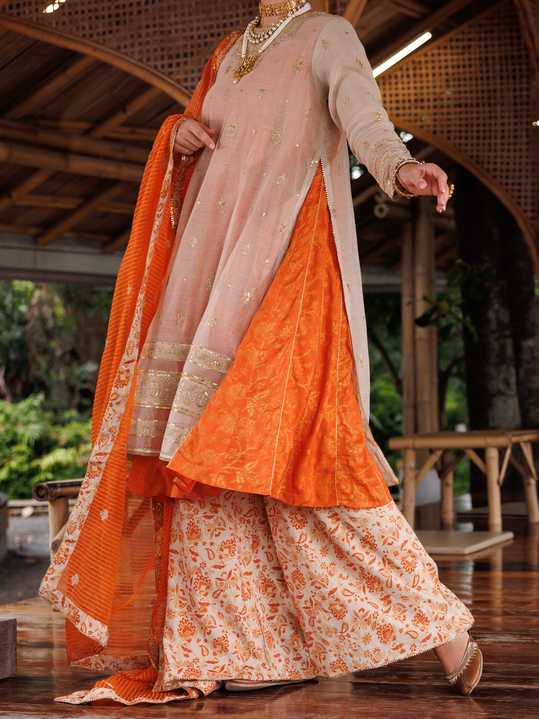 Mustard Cotton Khaddi Net 3Pc Stitched - ALP-3PS-2028