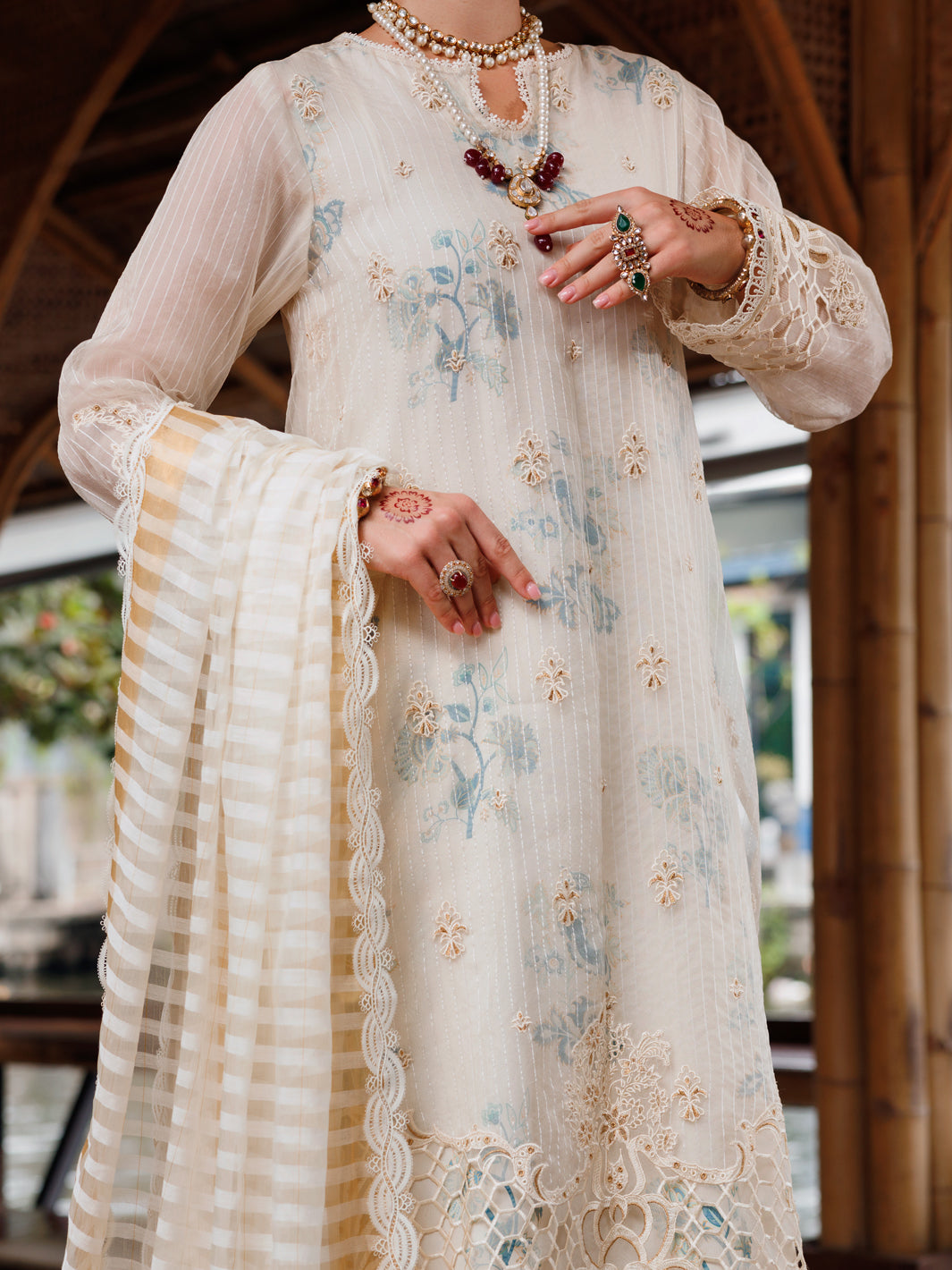 Cream Organza 3Pc Unstitched - ALP-3PS-2029