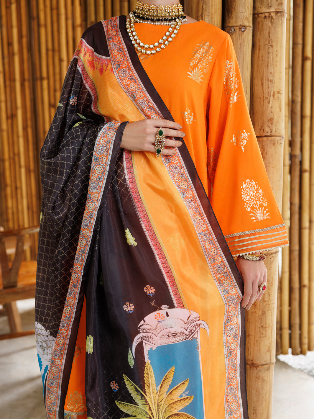 Orange Viscose 3 Piece Unstitched - ALP-3PS-2041