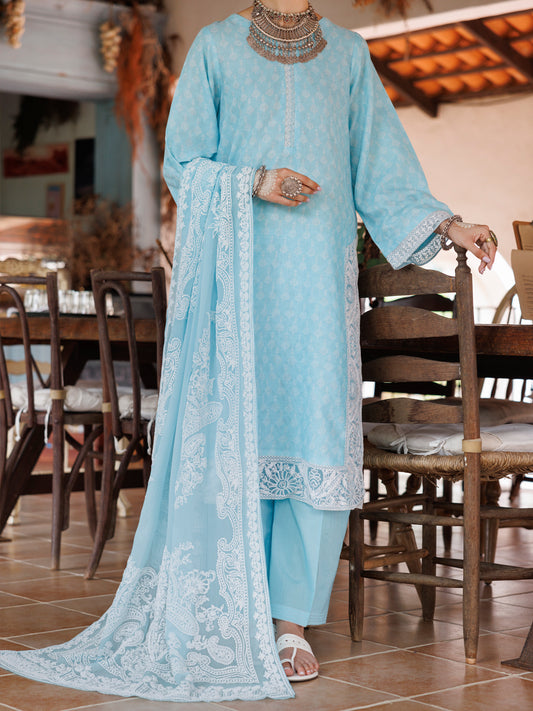 Ice Blue Cotton Dobby 3Pc Stitched - ALP-3PS-2045