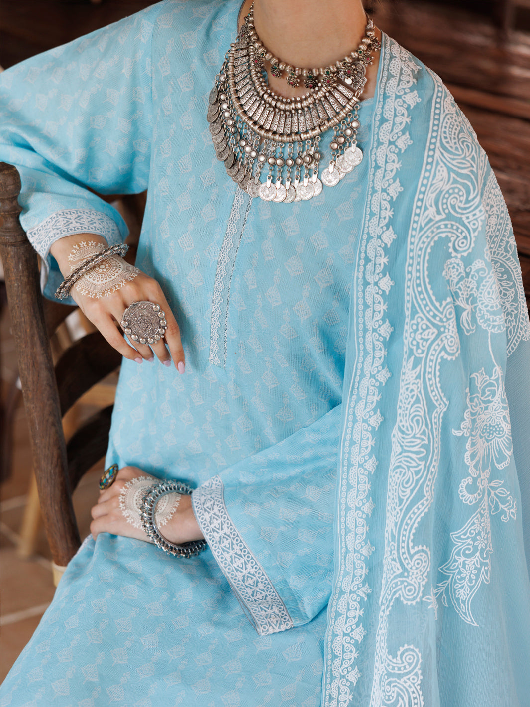 Ice Blue Cotton Dobby 3Pc Stitched - ALP-3PS-2045
