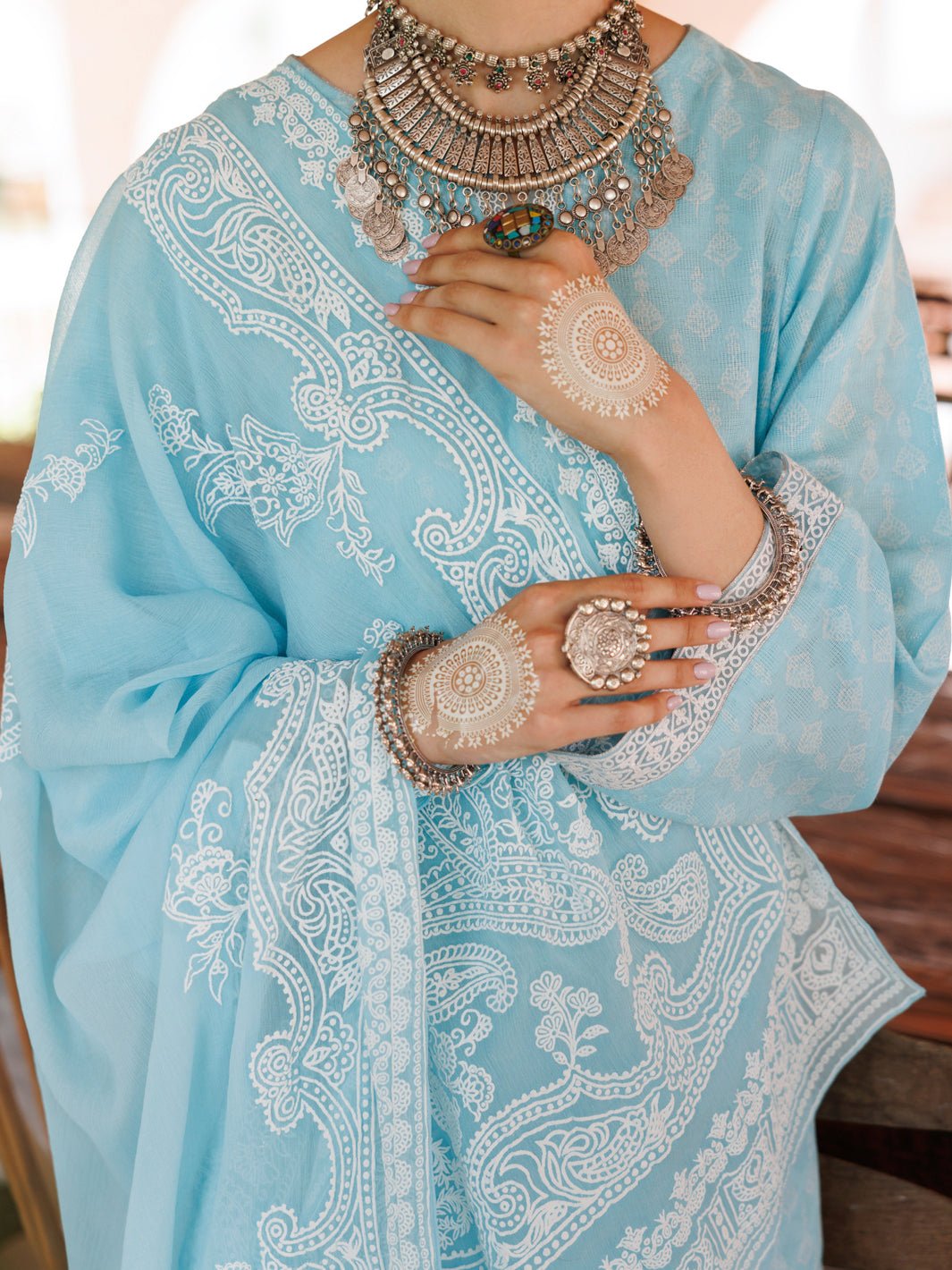 Ice Blue Cotton Dobby 3Pc Stitched - ALP-3PS-2045