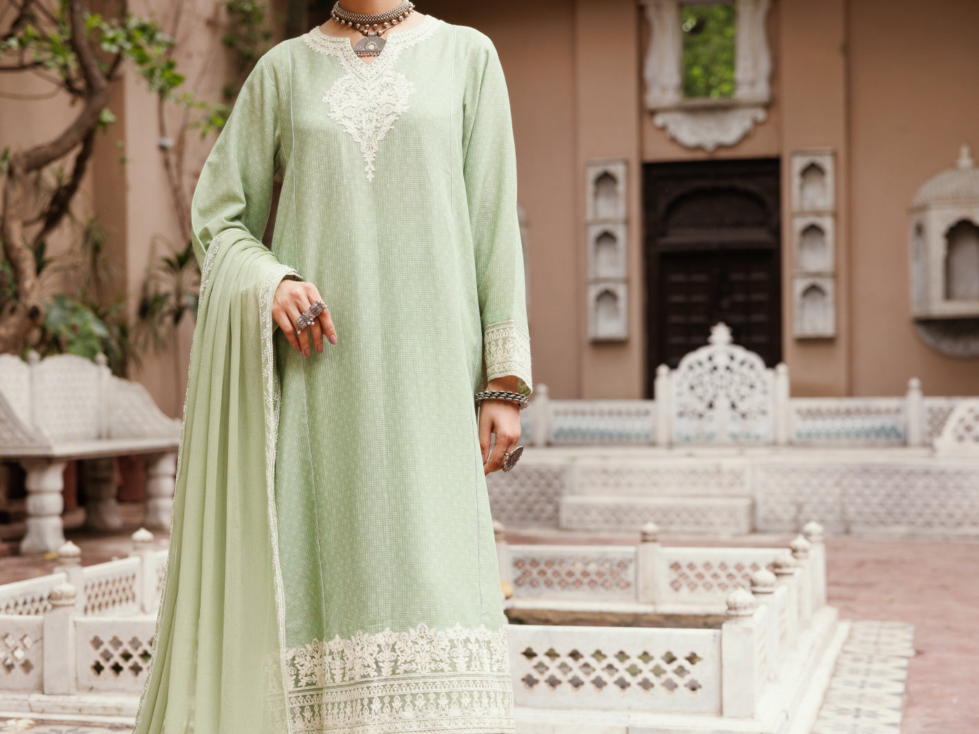 Light Green Cotton Dobby 3Pc Stitched - ALP-3PS-2049