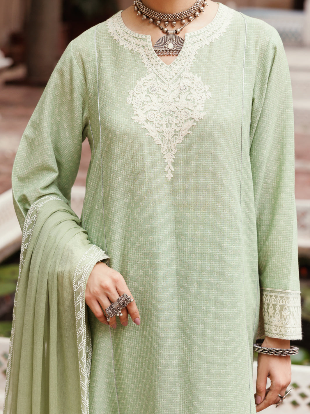 Light Green Cotton Dobby 3Pc Stitched - ALP-3PS-2049
