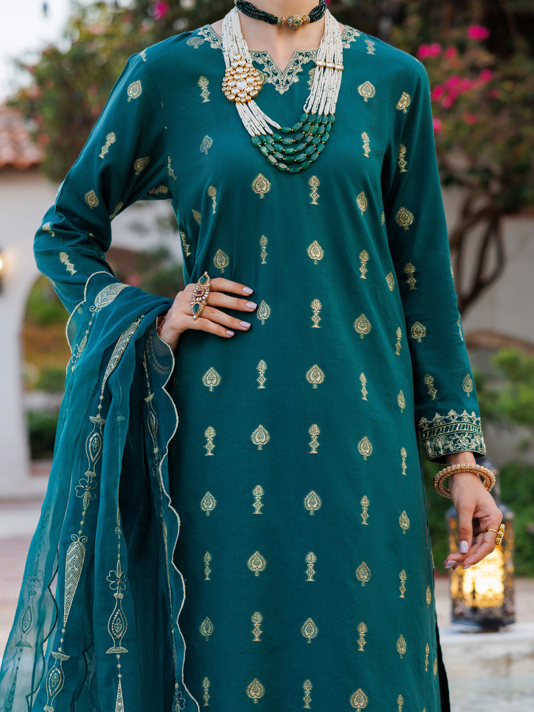 Green Viscose Jacquard 3Pc Stitched - ALP-3PS-2053