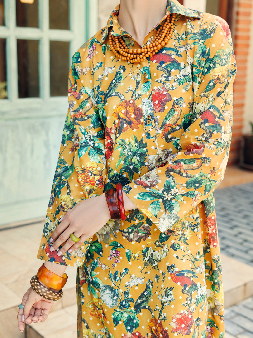 Mustard Lawn Co-ord Set - Closeup A
