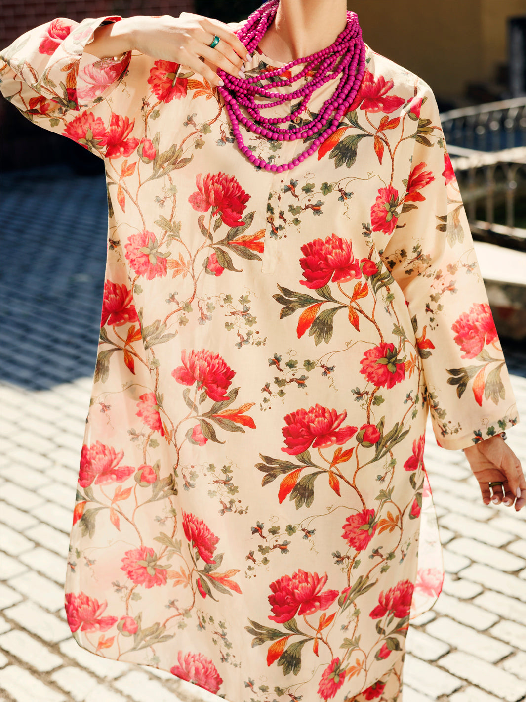 Cream Lawn Co-ord Set - ALP-2PS-SLKS-2069