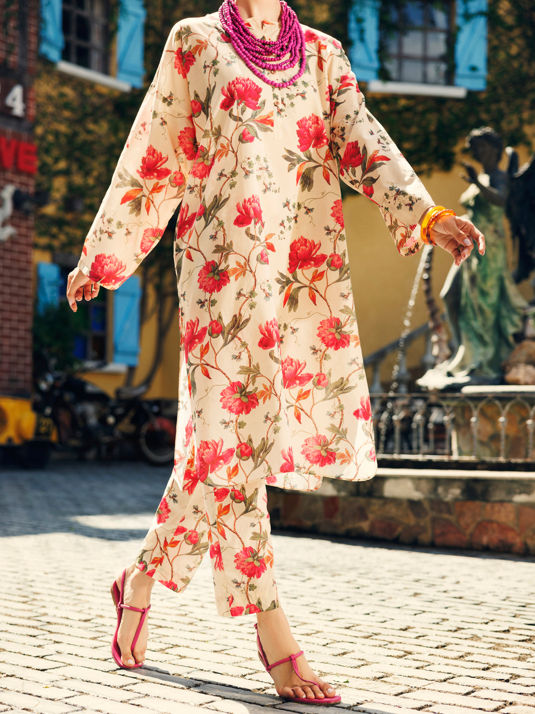 Cream Lawn Co-ord Set - ALP-2PS-SLKS-2069