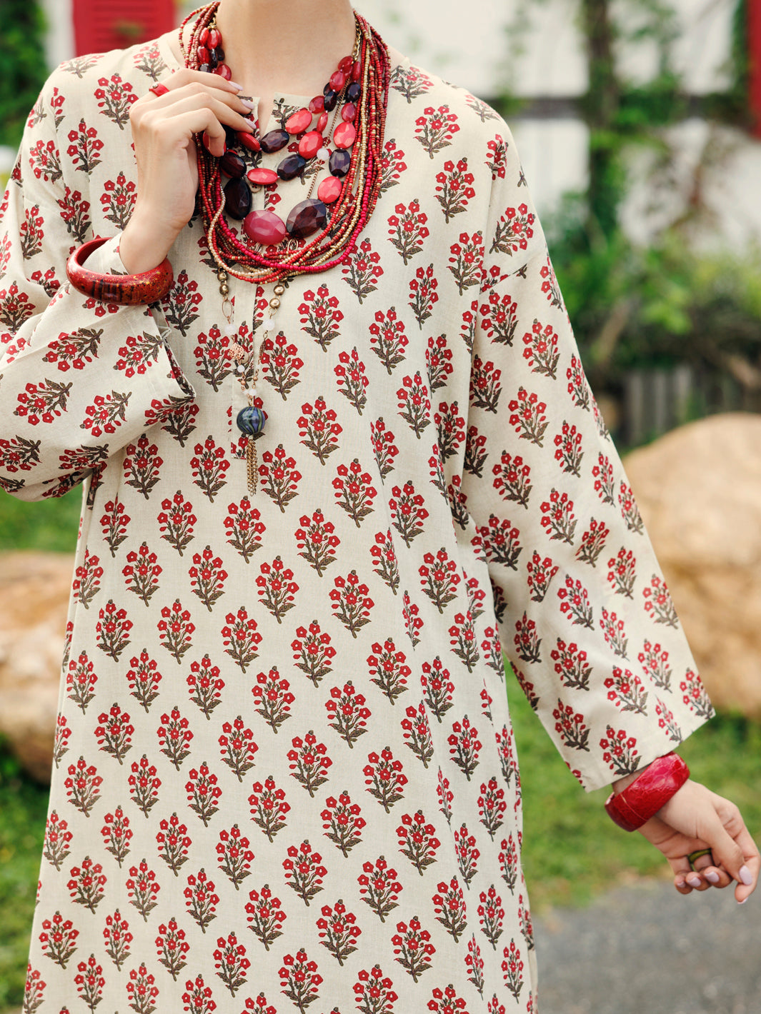 Cream Lawn Co-ord Set - ALP-2PS-SLKS-2073