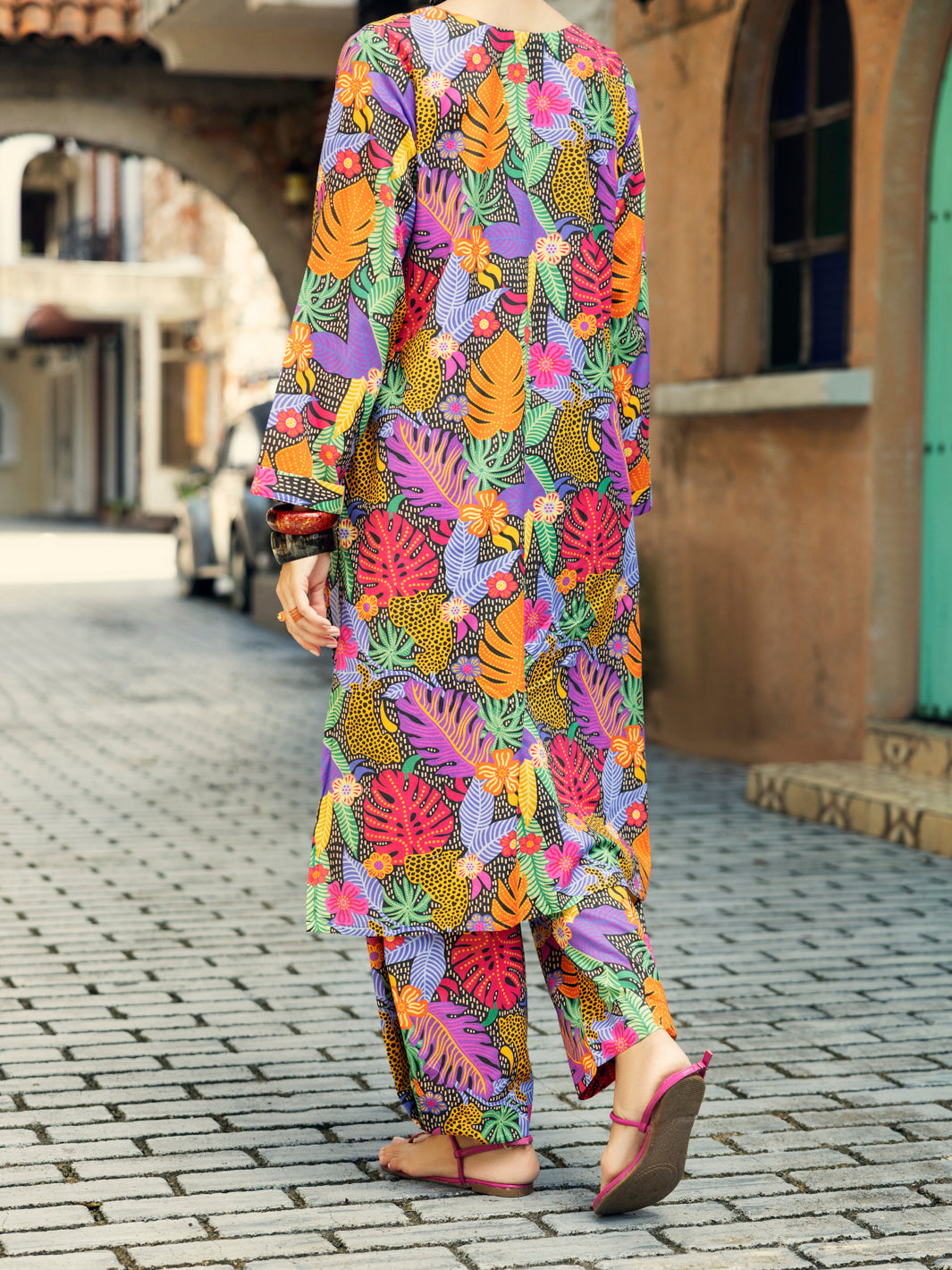 Multicolor Lawn Co-ord Set - ALP-2PS-SLKS-2077
