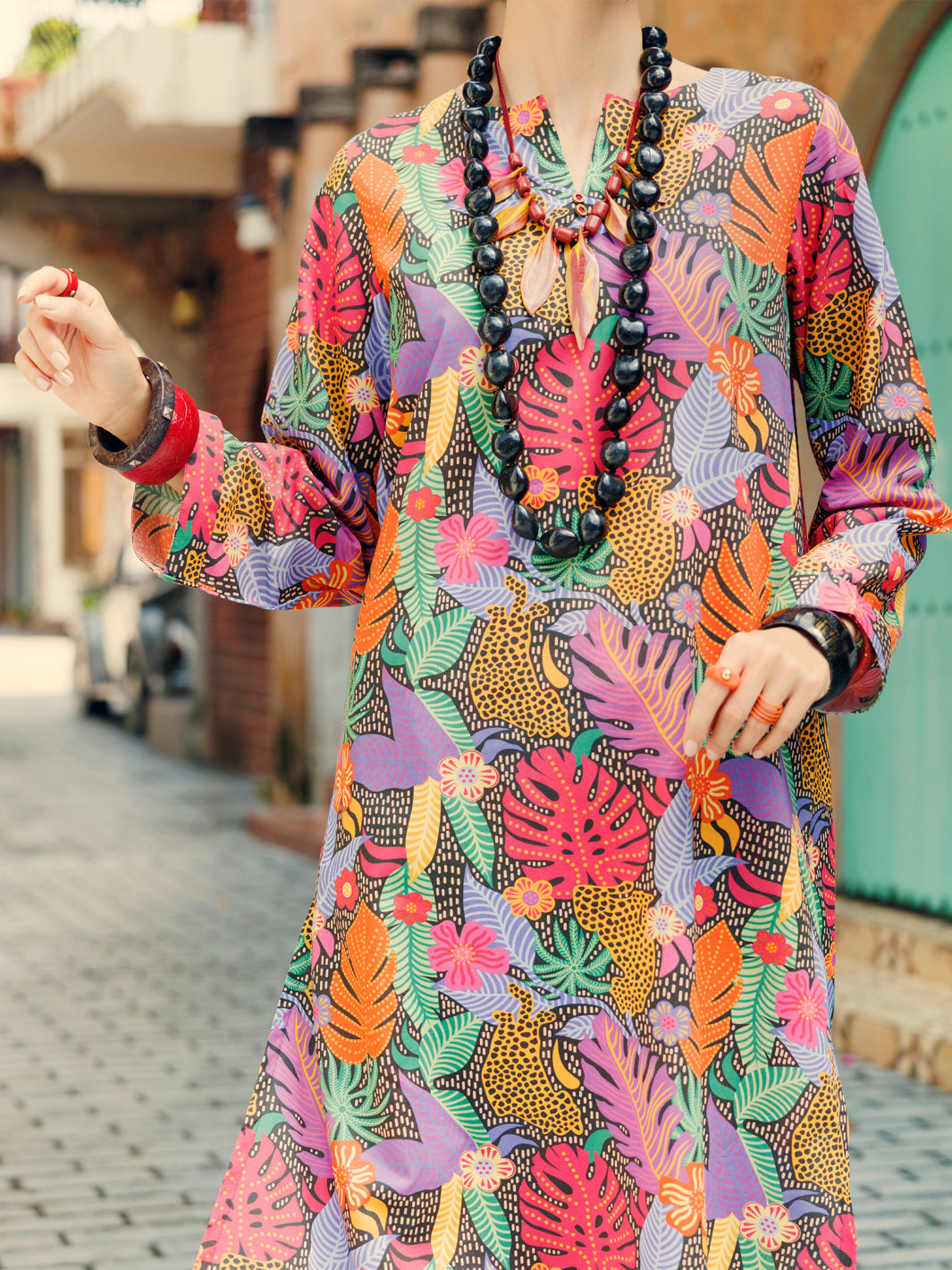 Multicolor Lawn Co-ord Set - ALP-2PS-SLKS-2077