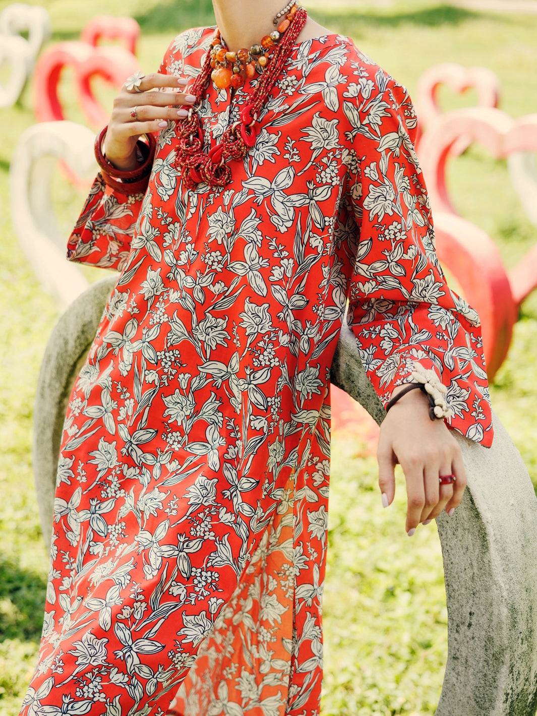 Orange Lawn Co-ord Set - ALP-2PS-SLKS-2080