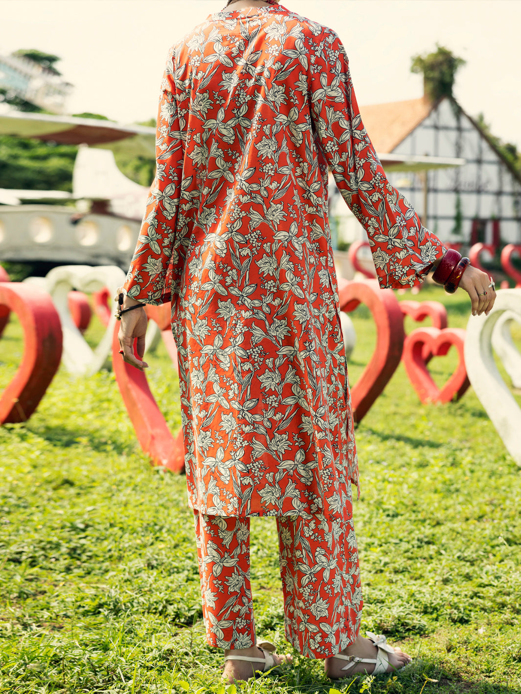 Orange Lawn Co-ord Set - ALP-2PS-SLKS-2080