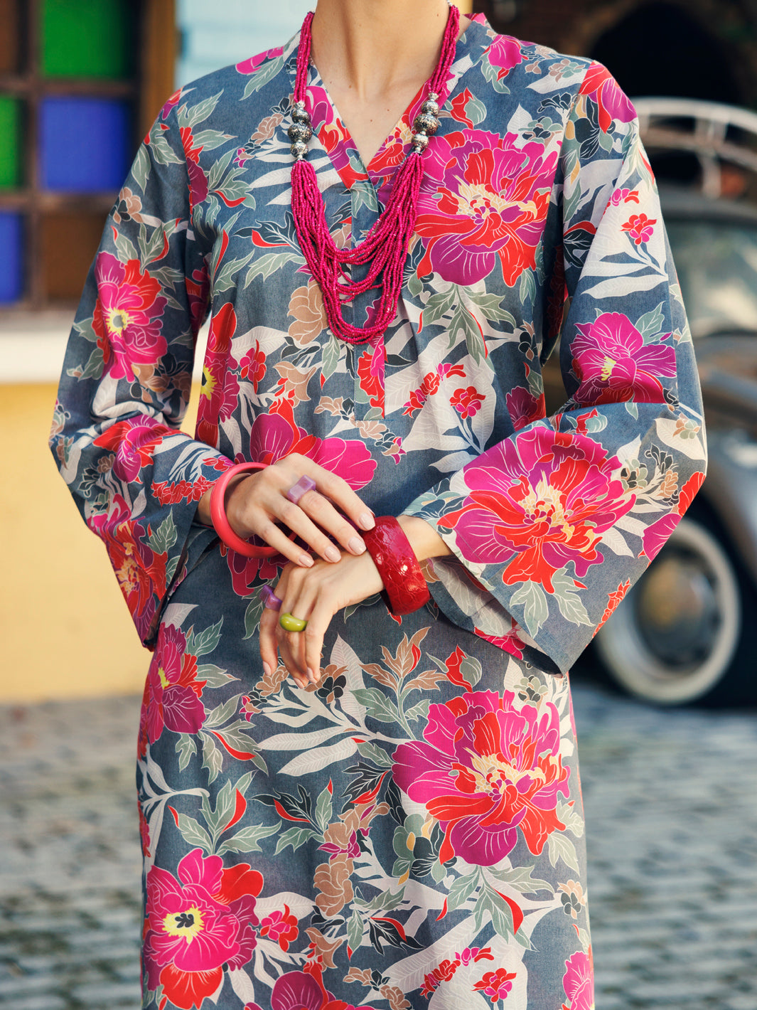Multicolor Lawn Co-ord Set - ALP-2PS-SLKS-2085