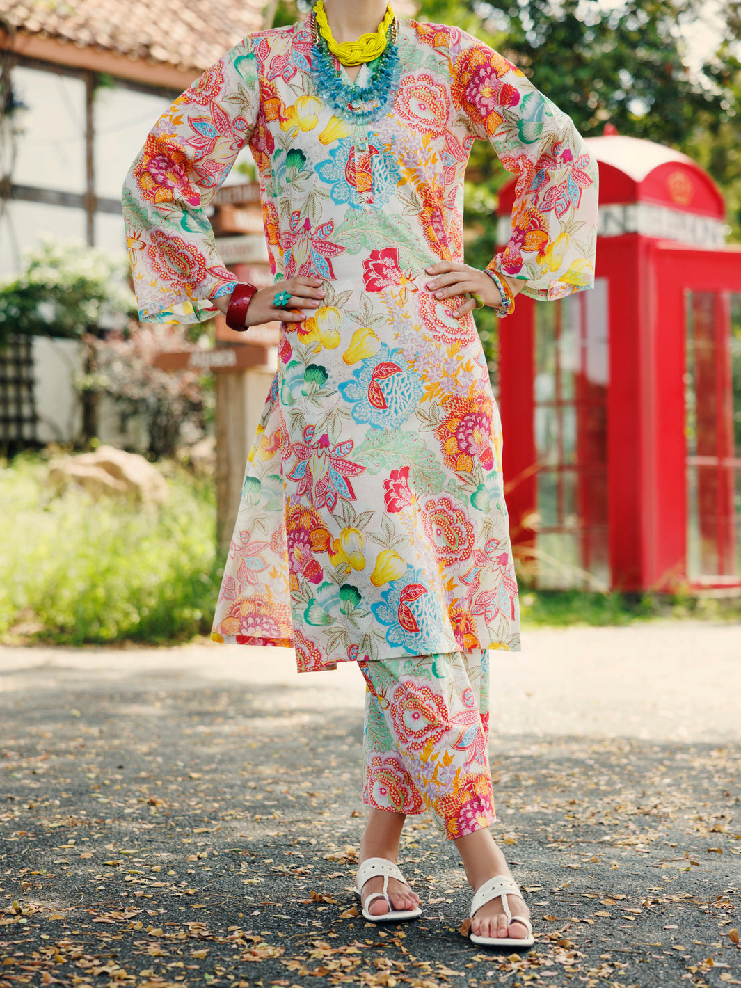Multicolor Lawn Co-ord Set - ALP-2PS-SLKS-2092