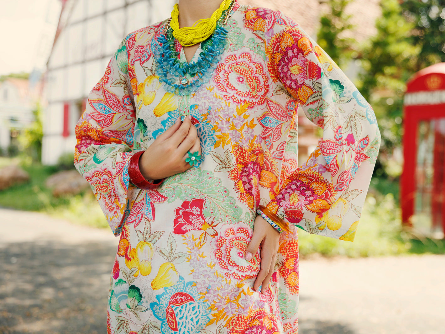 Multicolor Lawn Co-ord Set - ALP-2PS-SLKS-2092