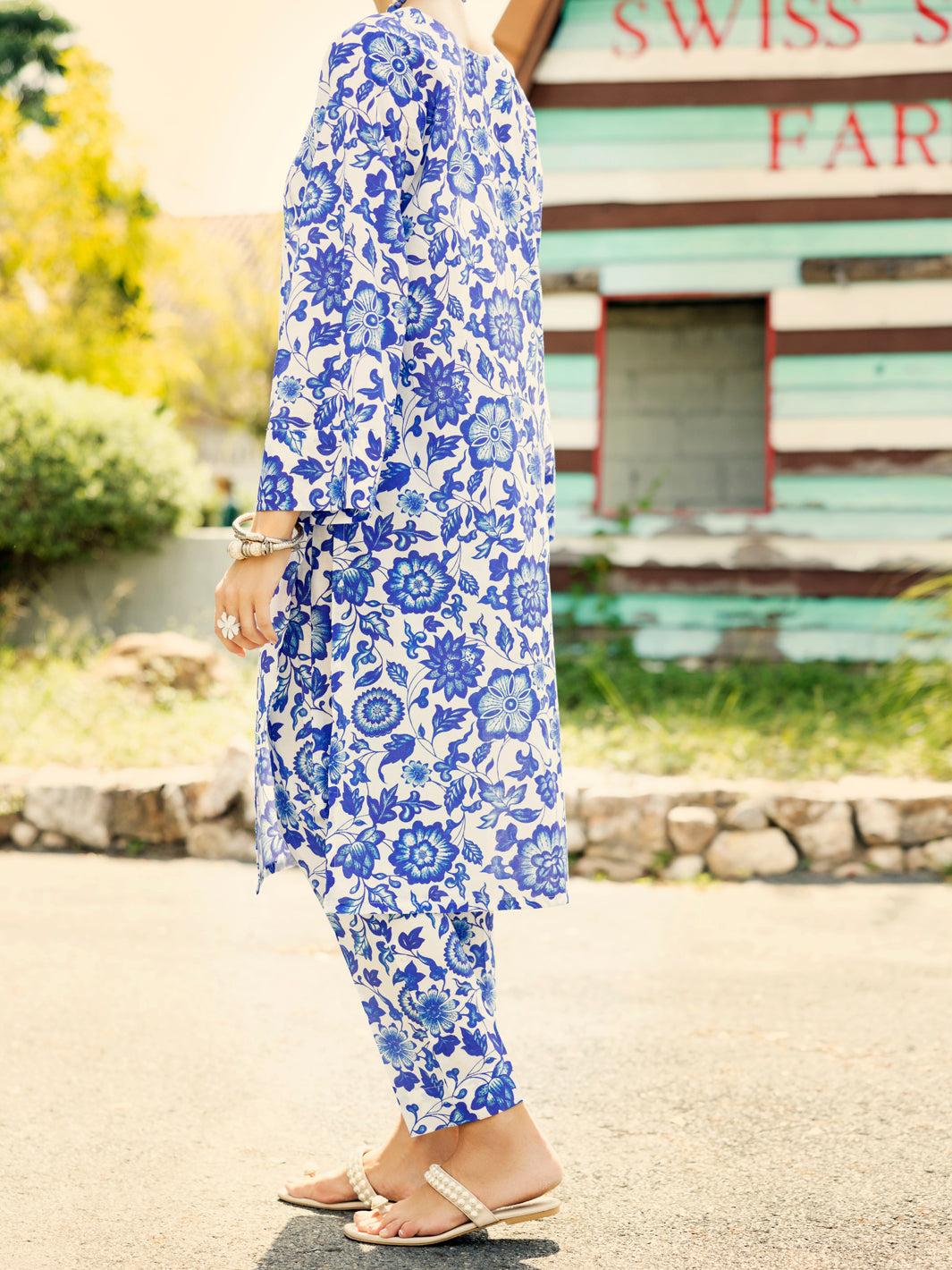 Blue Lawn Co-ord Set - ALP-2PS-SLKS-2093