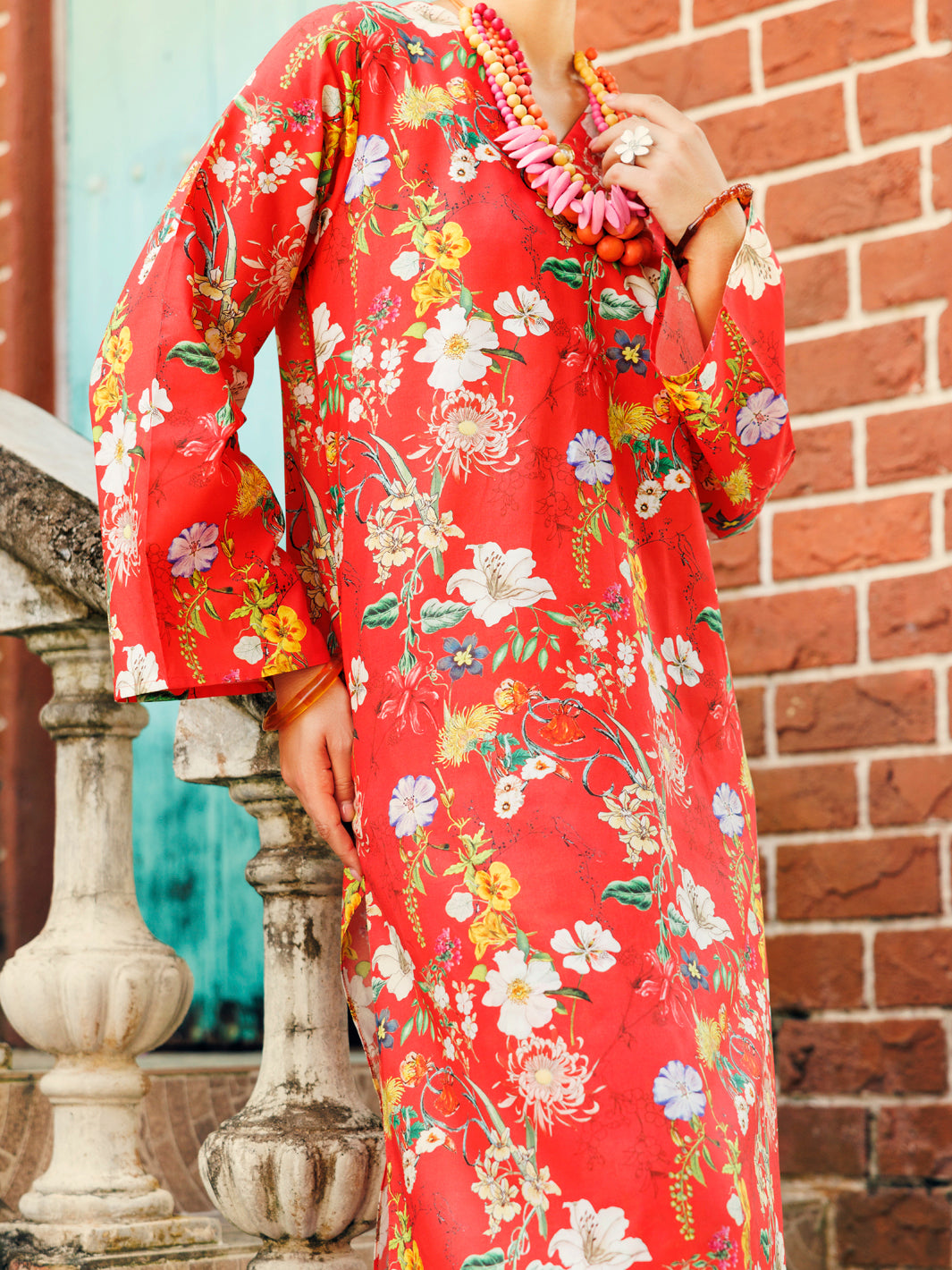 Orange Lawn Co-ord Set - ALP-2PS-SLKS-2094