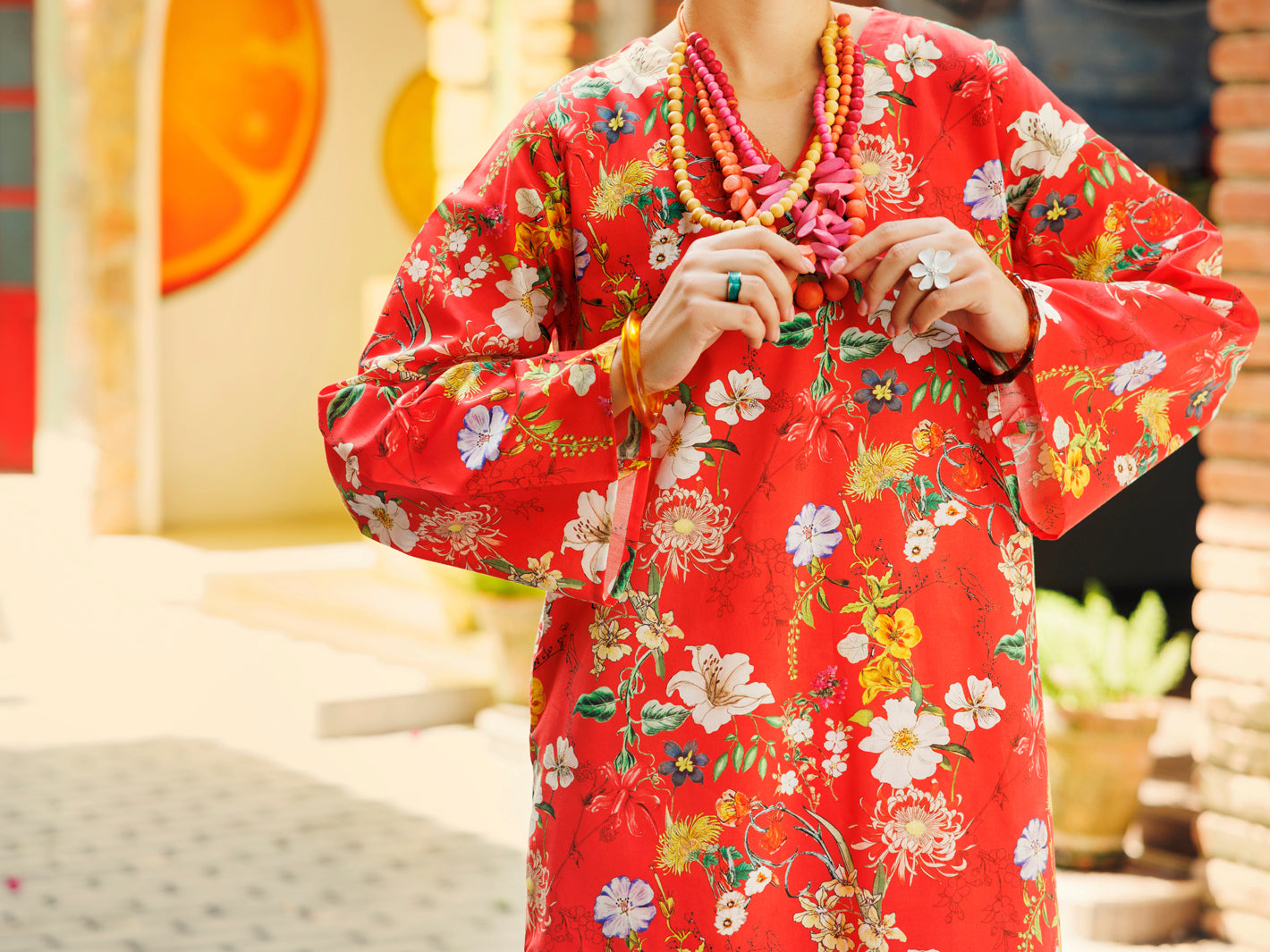 Orange Lawn Co-ord Set - ALP-2PS-SLKS-2094