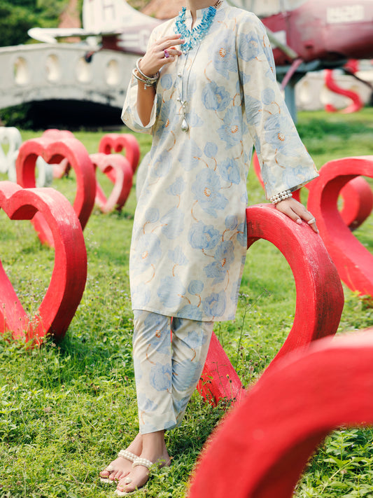 Sky Blue Lawn Co-ord Set - ALP-2PS-SLKS-2095