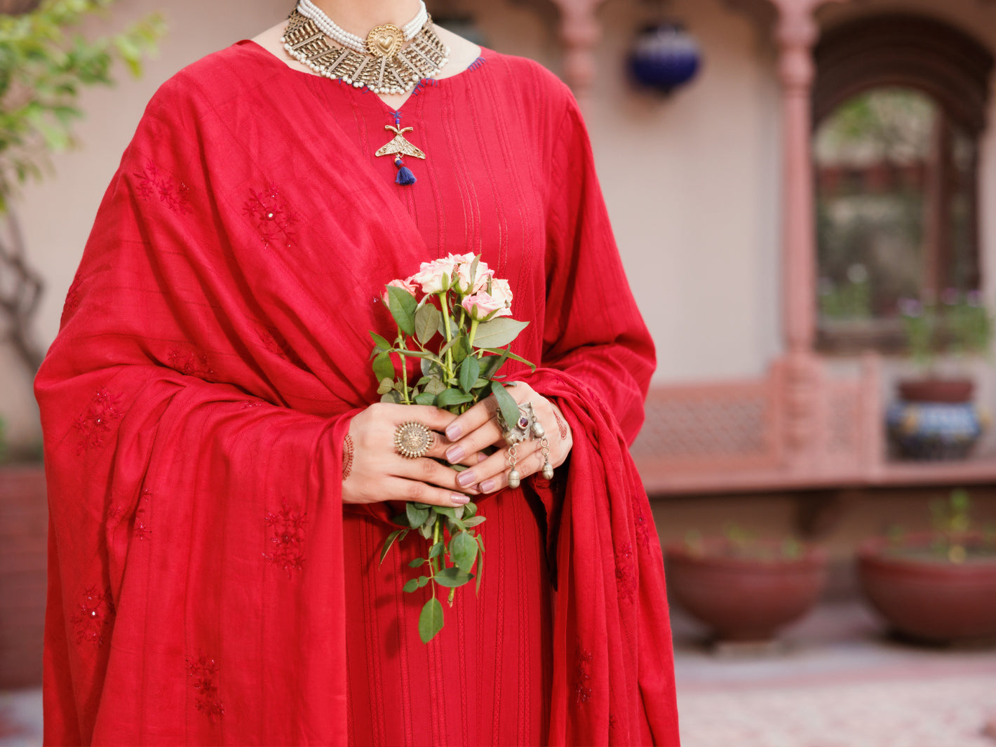 Red Cotton Dobby 3Pc Stitched - ALP-3PS-2133