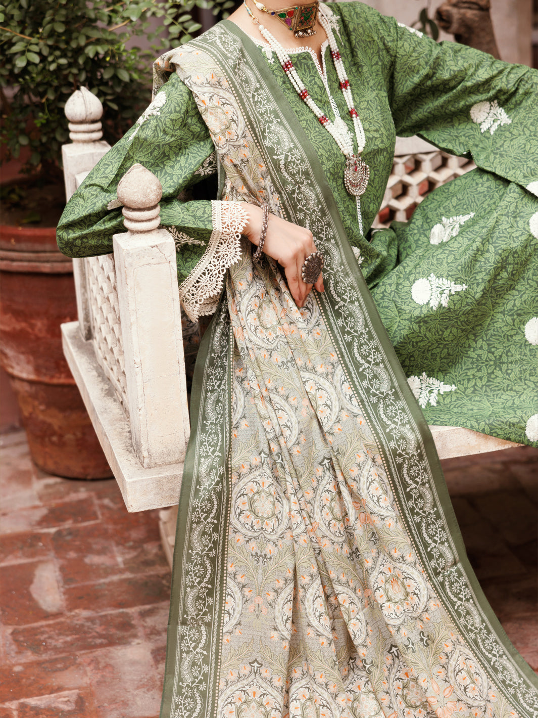 Green Cambric 3Pc Stitched - ALP-3PS-2145