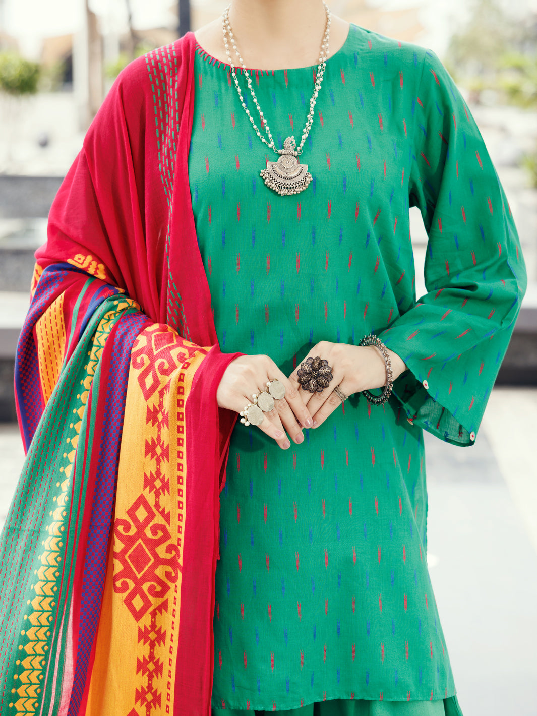 Green Yarn Dyed 3Pc Unstitched - ALP-3PS-2156