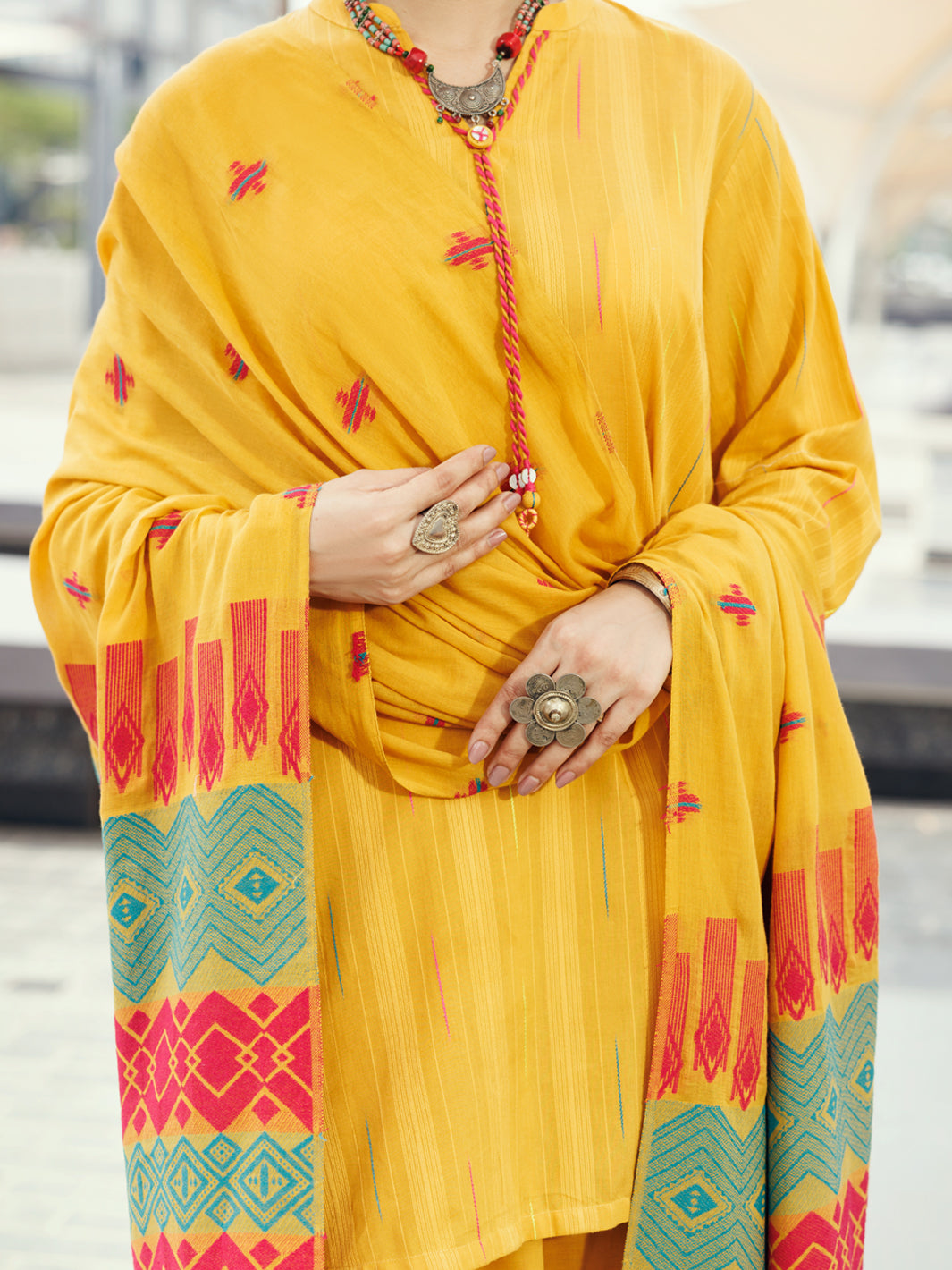 Mustard Dobby Yarn Dyed 3Pc Stitched - ALP-3PS-2158