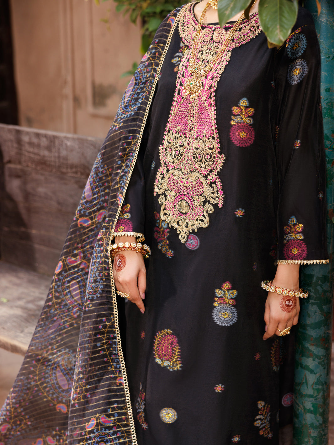 Black Paper Cotton Jacquard 3Pc Stitched - ALP-3PS-2161